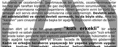 Bildiri: Devletin Aşağılık Düşüncesi: “Kızlı Erkekli Olur Mu?”