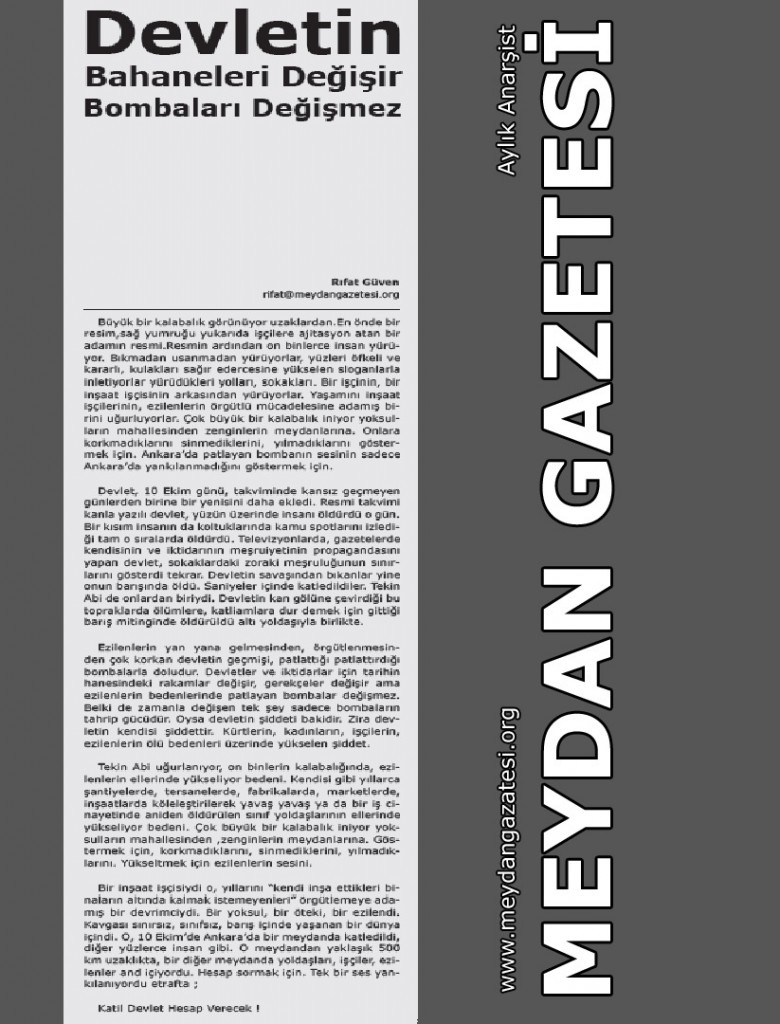 Meydan Gazetesi- Devletin Bahaneleri Değişir Bombaları Değişmez Rıfat Güven